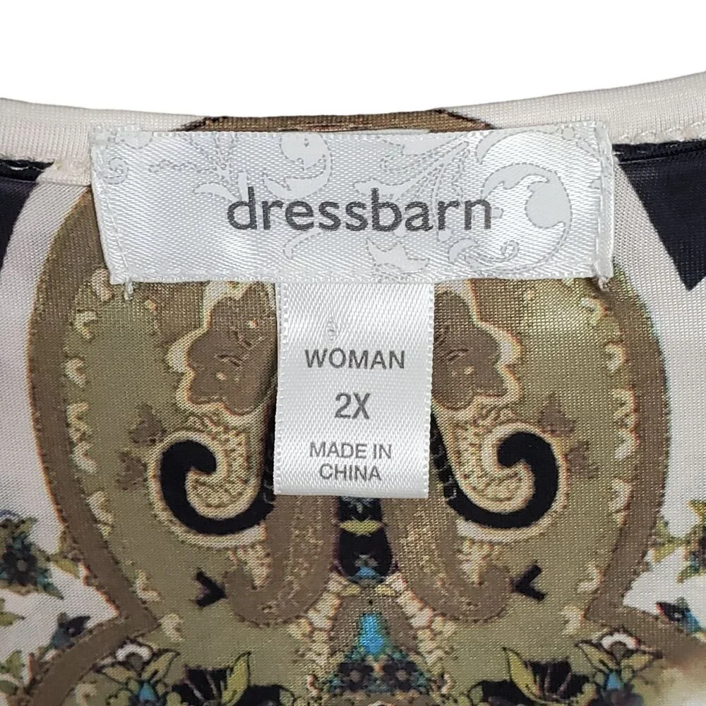 Dressbarn Womens 2X Boho Paisley Print Top With Beaded Neckline - Picture 4 of 10